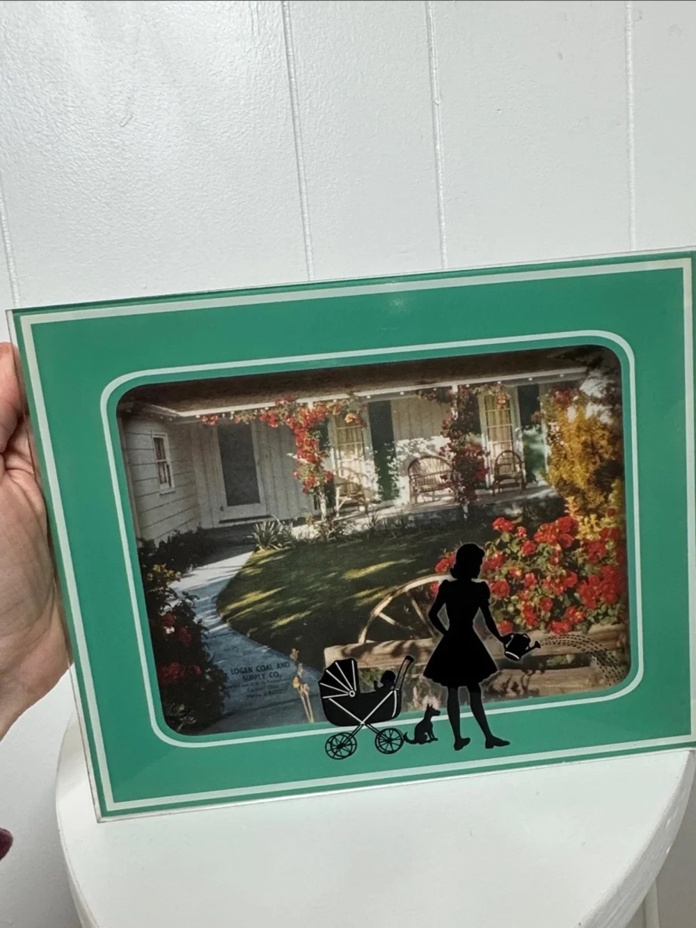 Vintage-Inspired Green Framed Wall Art with Silhouette Accent